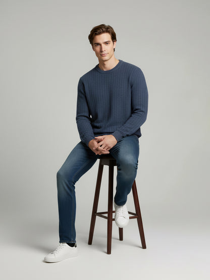 Celio Men Blue Solid Regular Fit Cotton Sweaters