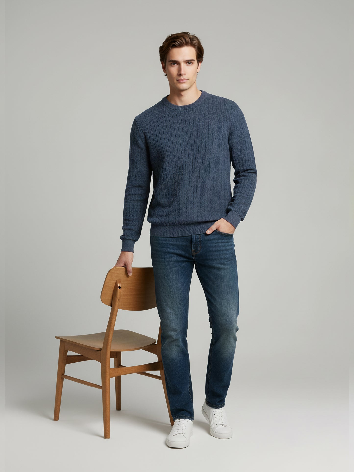 Celio Men Blue Solid Regular Fit Cotton Sweaters