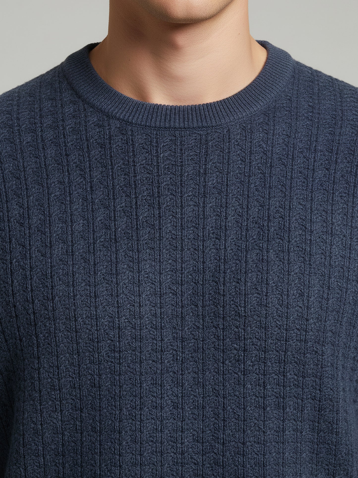 Celio Men Blue Solid Regular Fit Cotton Sweaters