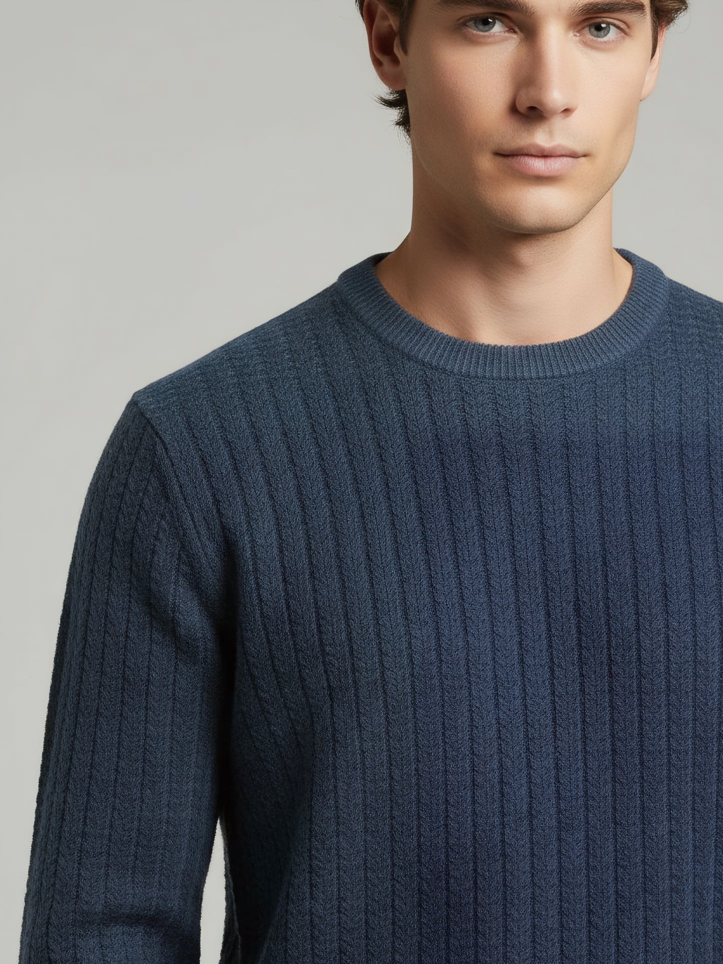 Celio Men Blue Solid Regular Fit Cotton Sweaters