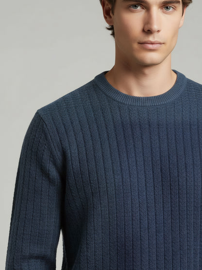 Celio Men Blue Solid Regular Fit Cotton Sweaters