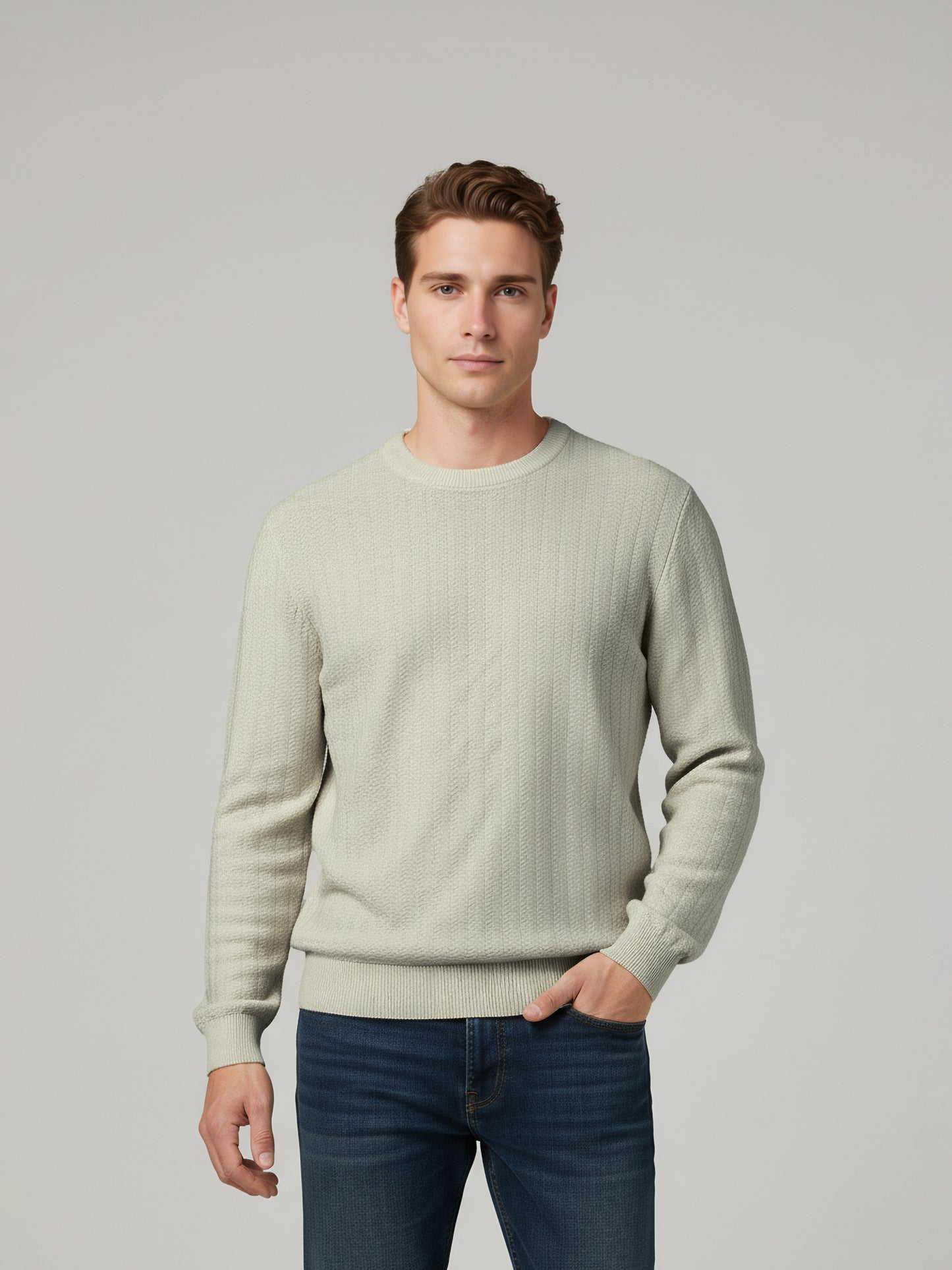 Celio* Men Cream Solid Regular Fit Cotton Sweaters