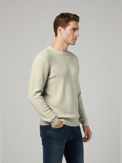 Celio* Men Cream Solid Regular Fit Cotton Sweaters