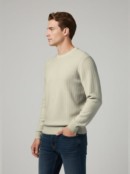 Celio* Men Cream Solid Regular Fit Cotton Sweaters
