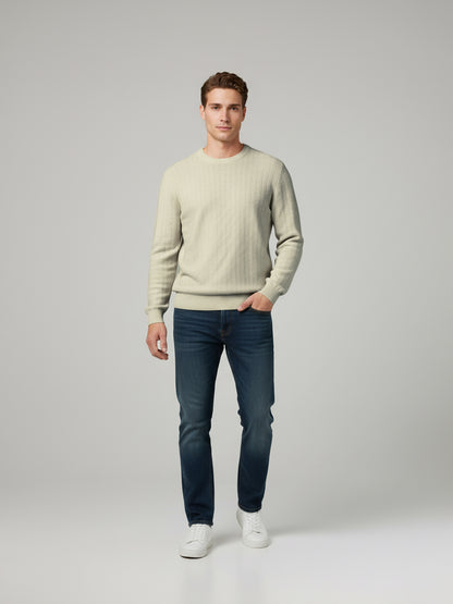 Celio* Men Cream Solid Regular Fit Cotton Sweaters