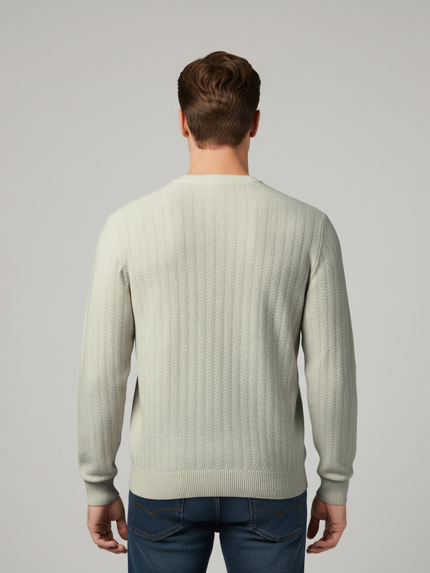 Celio* Men Cream Solid Regular Fit Cotton Sweaters