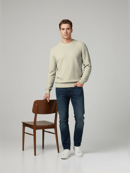 Celio* Men Cream Solid Regular Fit Cotton Sweaters