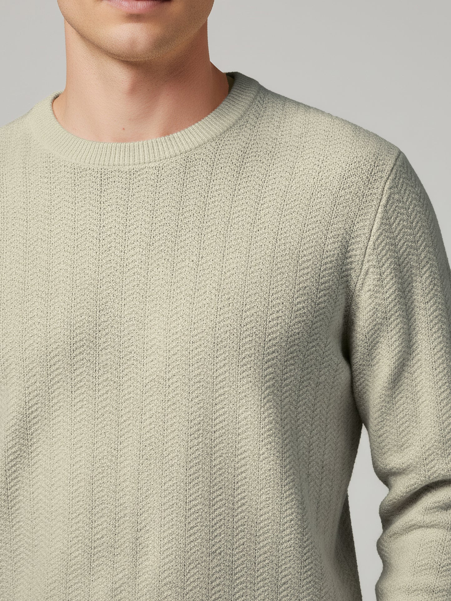 Celio* Men Cream Solid Regular Fit Cotton Sweaters