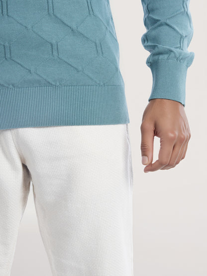 Celio* Men Green Solid Regular Fit Cotton Sweater