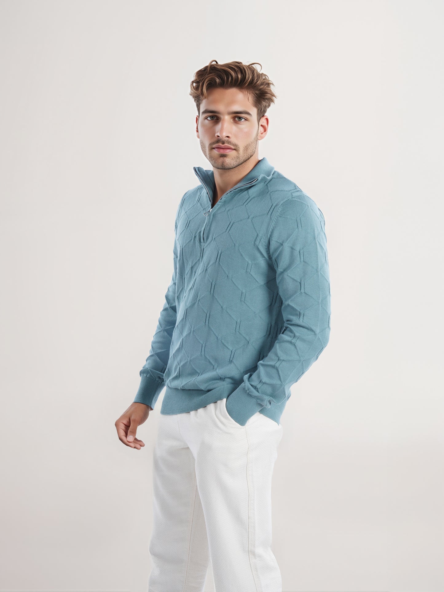 Celio* Men Green Solid Regular Fit Cotton Sweater