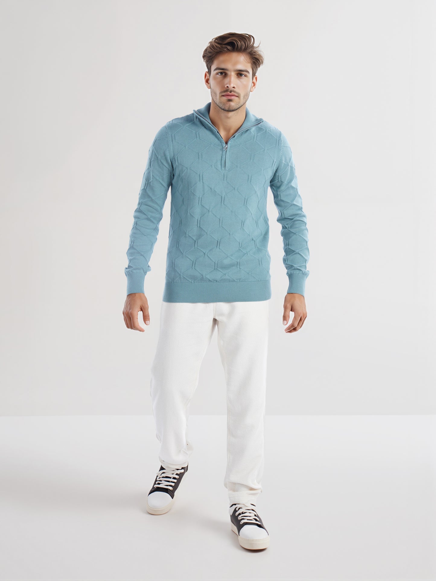 Celio* Men Green Solid Regular Fit Cotton Sweater