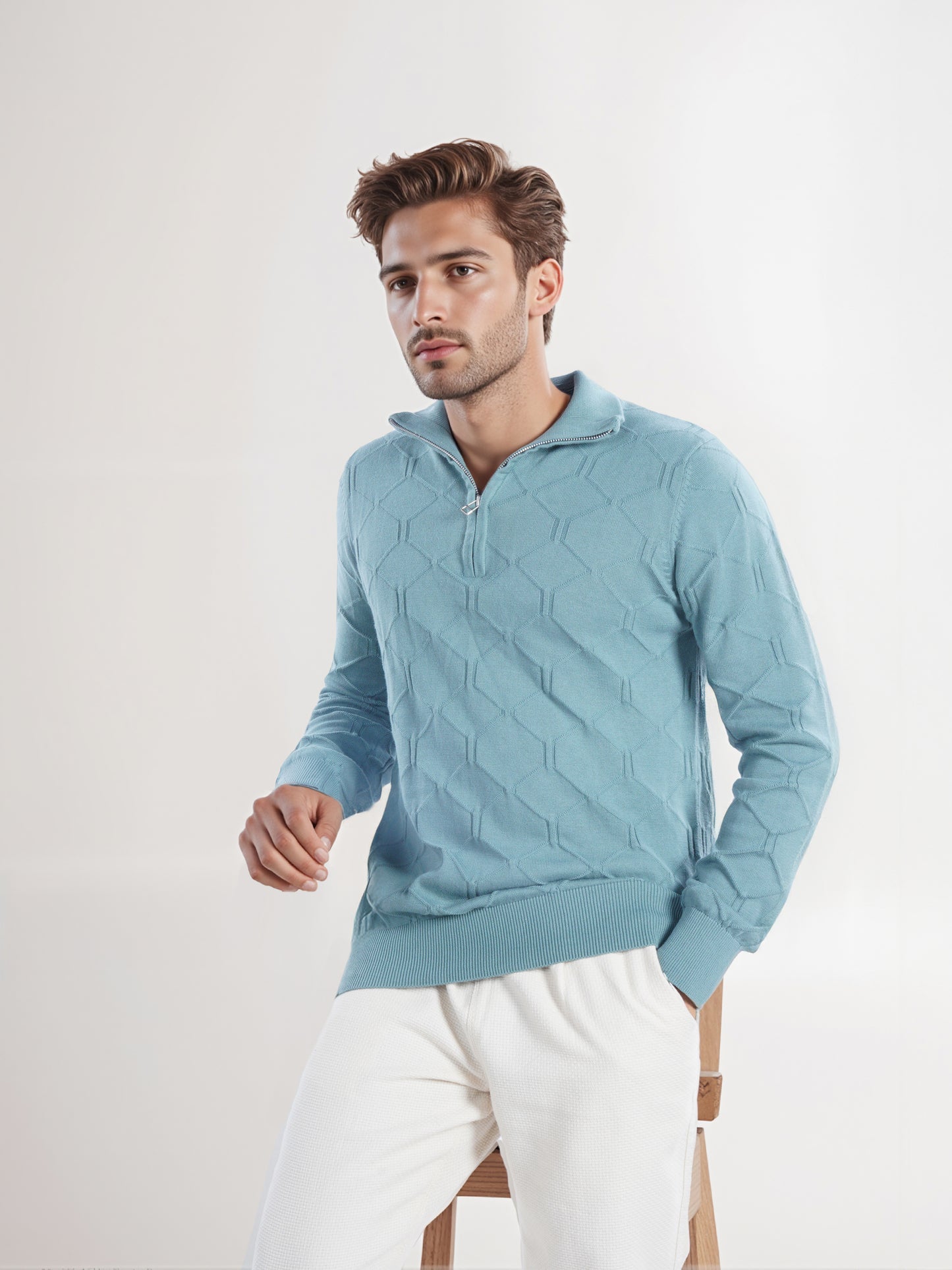 Celio* Men Green Solid Regular Fit Cotton Sweater