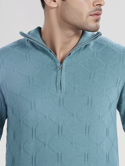 Celio* Men Green Solid Regular Fit Cotton Sweater