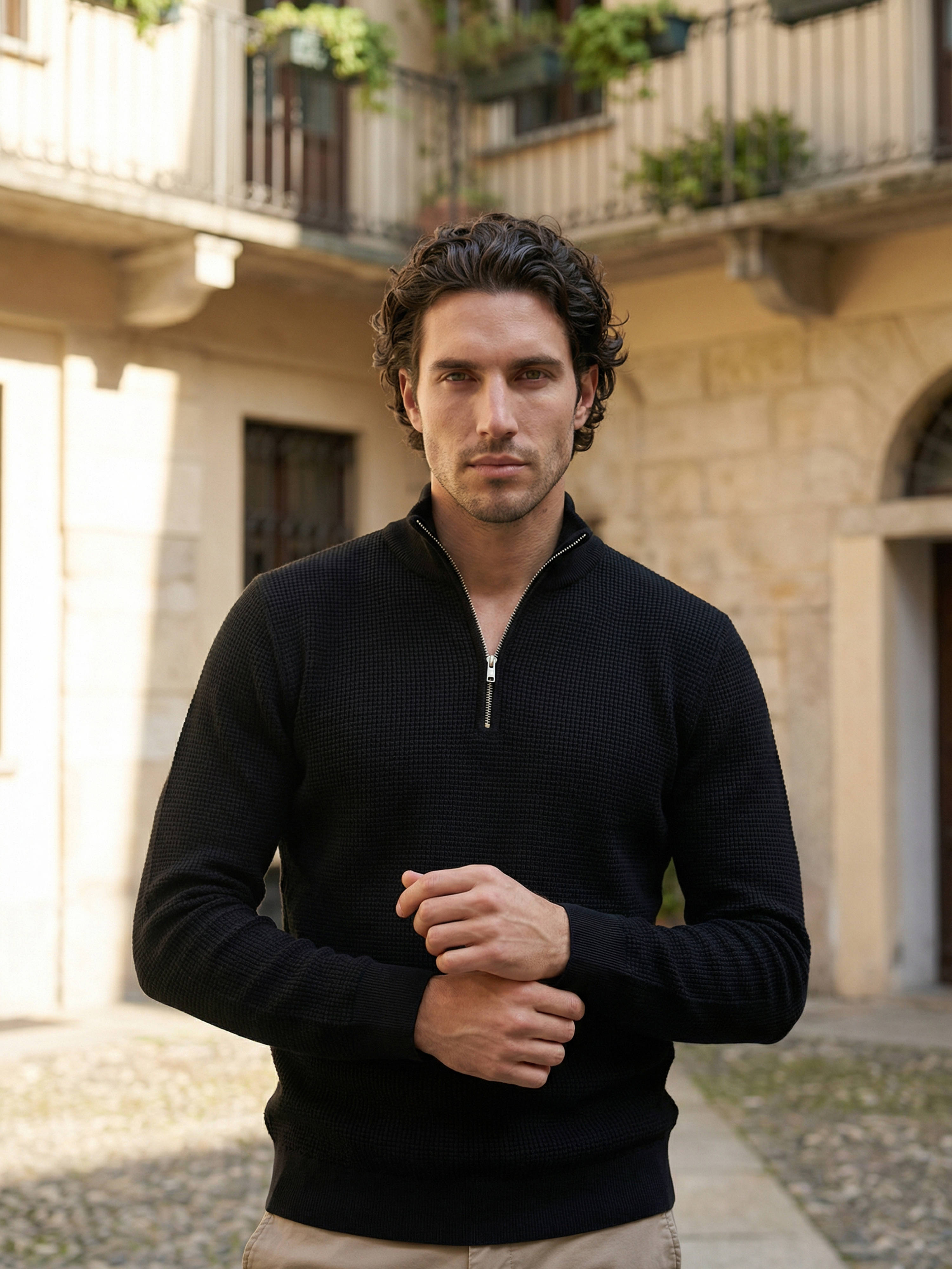 Celio Men Black Solid Regular Fit Cotton Sweaters