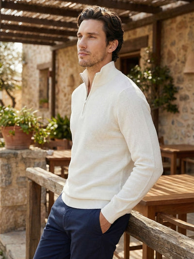 Celio Men Cream Solid Regular Fit Cotton Sweaters