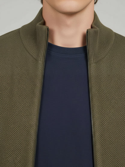 Celio Men Olive Solid Straight Fit Cotton Sweaters