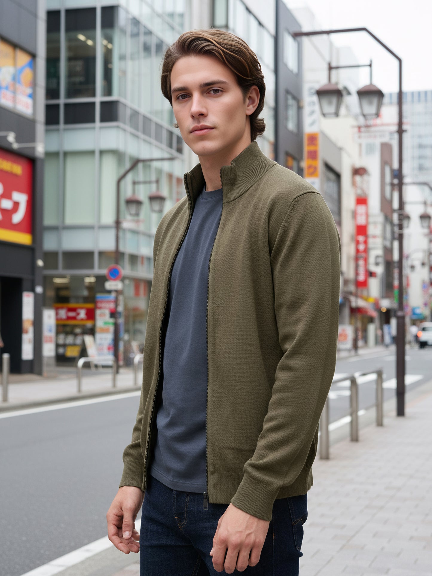 Celio Men Olive Solid Straight Fit Cotton Sweaters