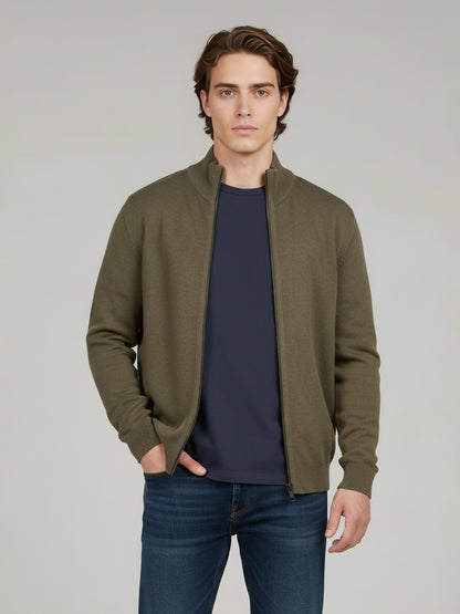 Celio Men Olive Solid Straight Fit Cotton Sweaters