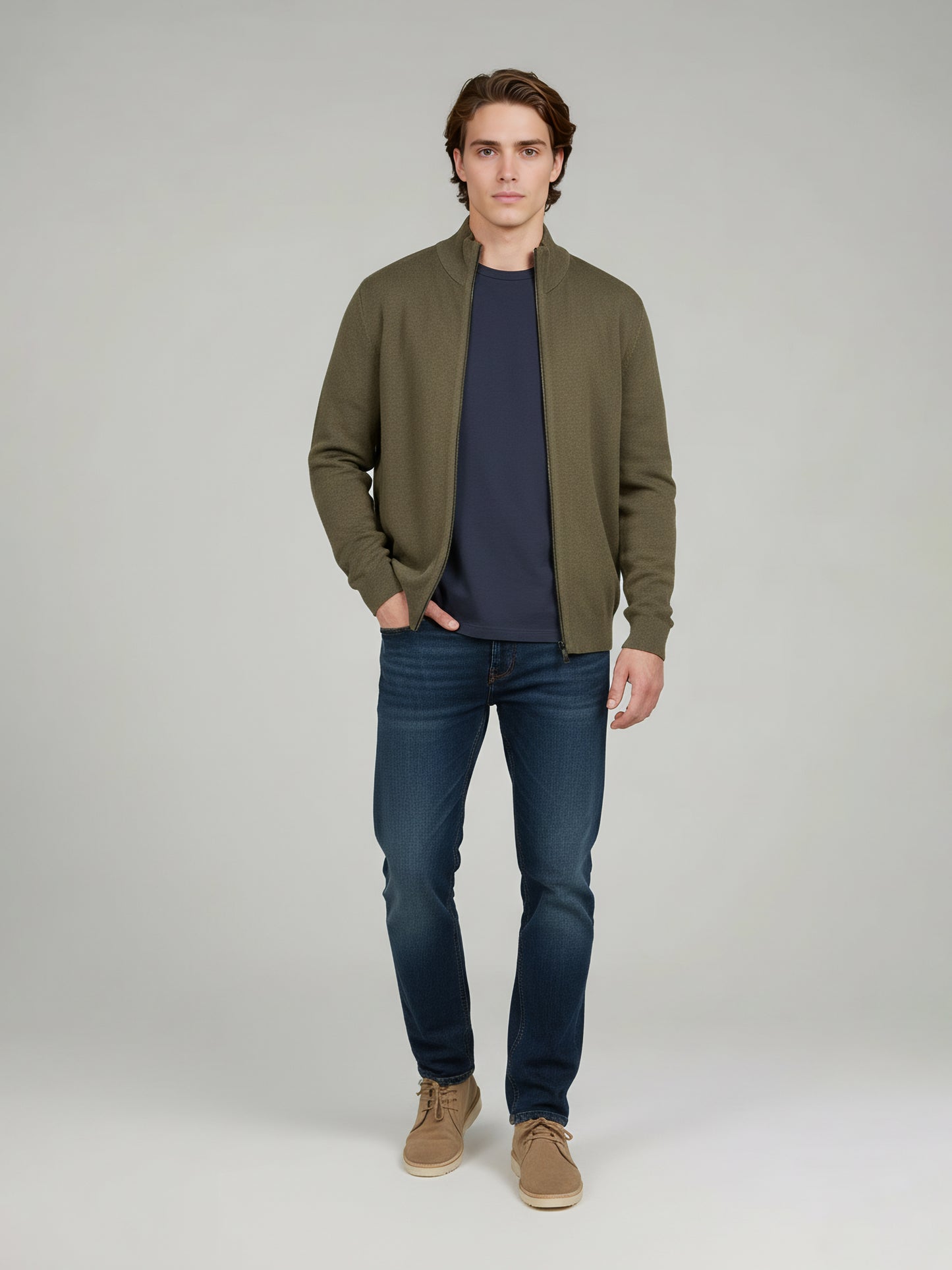 Celio Men Olive Solid Straight Fit Cotton Sweaters