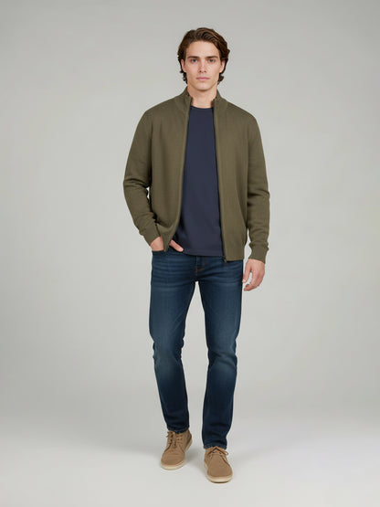 Celio Men Olive Solid Straight Fit Cotton Sweaters