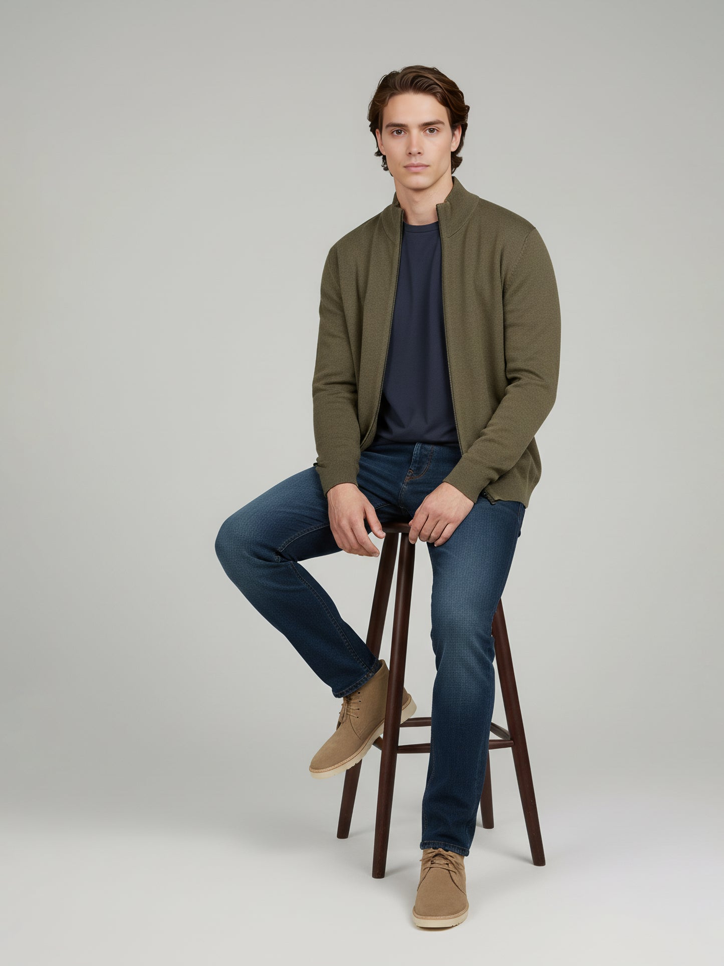Celio Men Olive Solid Straight Fit Cotton Sweaters