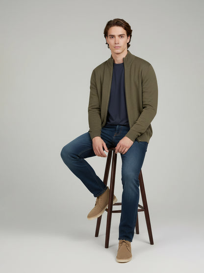Celio Men Olive Solid Straight Fit Cotton Sweaters