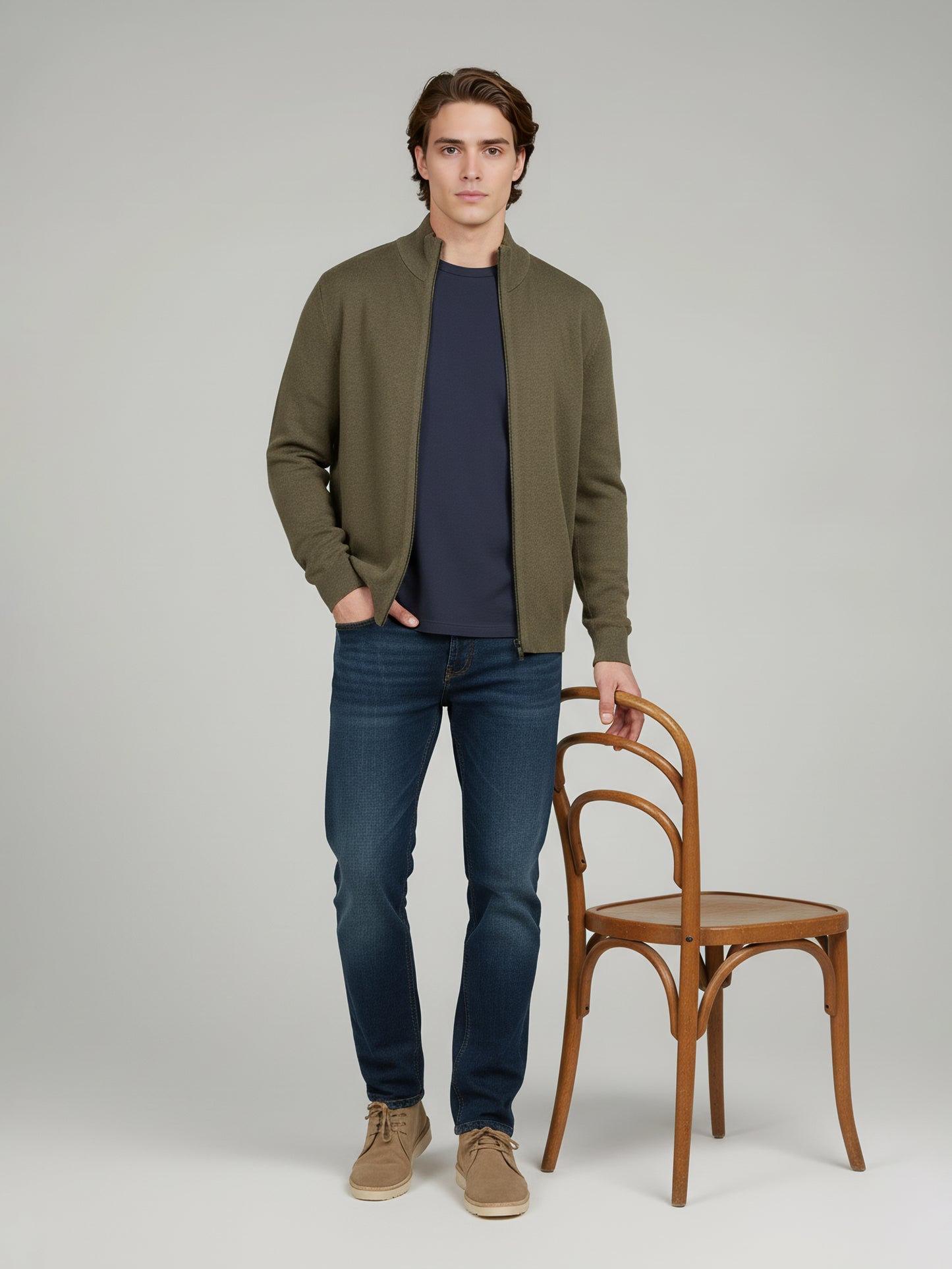 Celio Men Olive Solid Straight Fit Cotton Sweaters