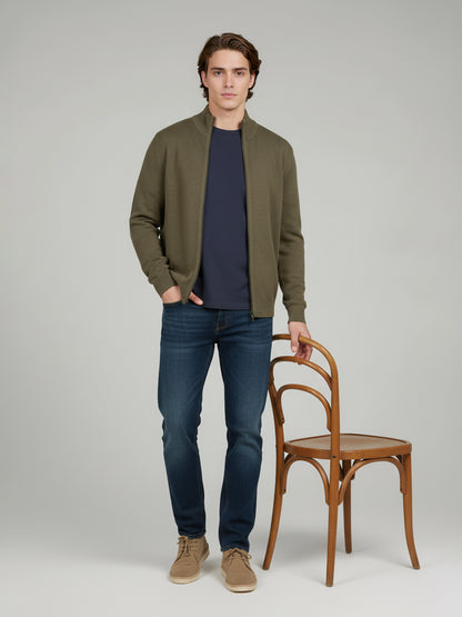 Celio Men Olive Solid Straight Fit Cotton Sweaters