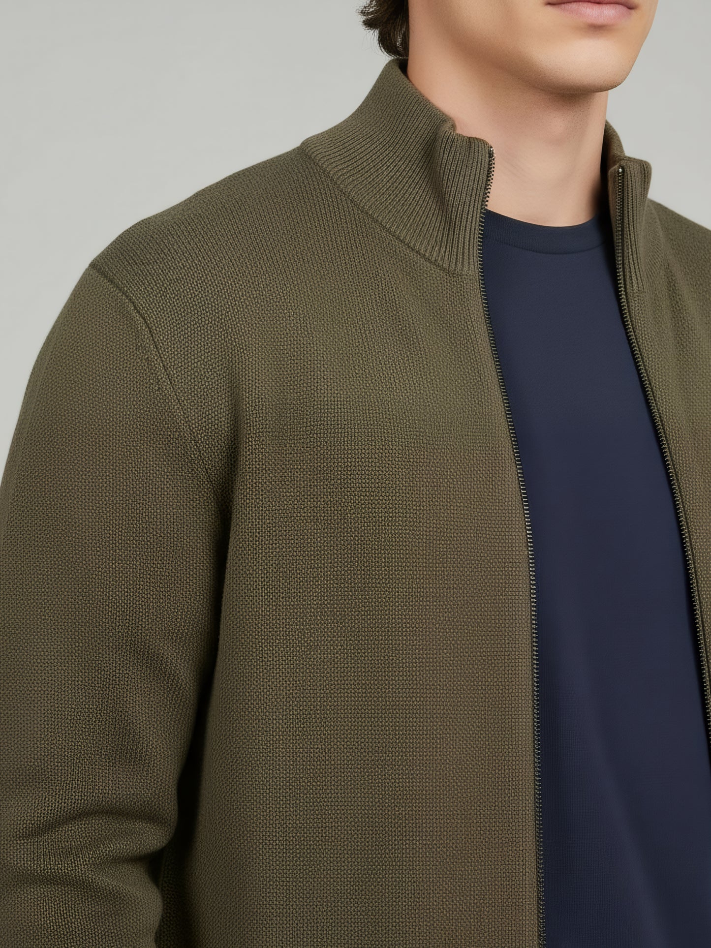 Celio Men Olive Solid Straight Fit Cotton Sweaters