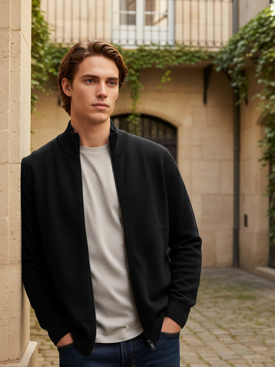 Celio* Men Black Solid Straight Fit Cotton Sweaters