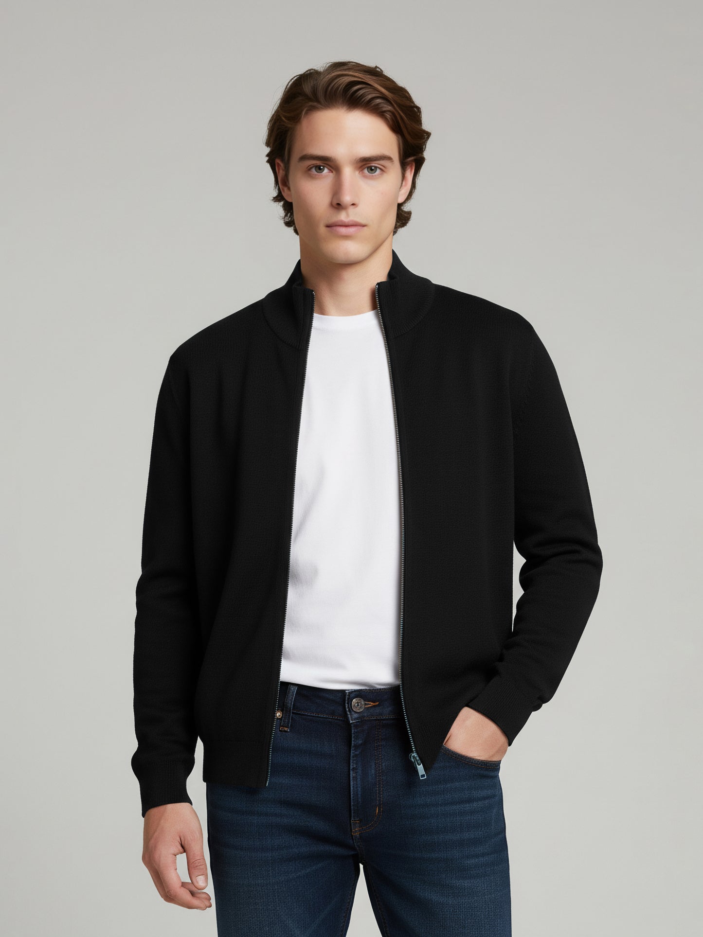 Celio Men Black Solid Straight Fit Cotton Sweaters