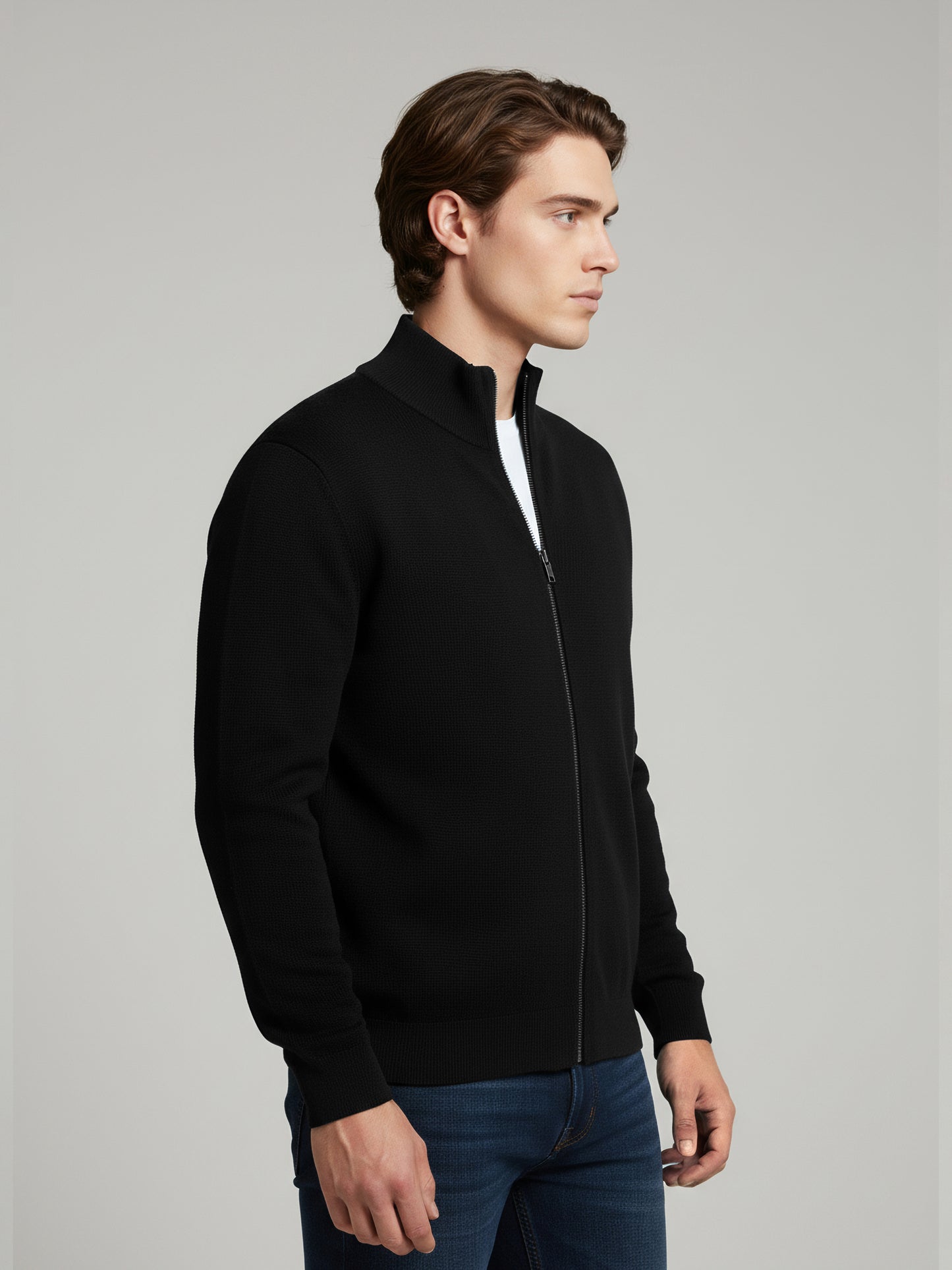 Celio Men Black Solid Straight Fit Cotton Sweaters