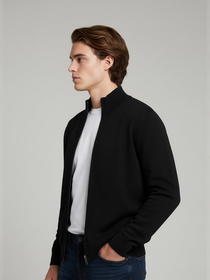 Celio Men Black Solid Straight Fit Cotton Sweaters