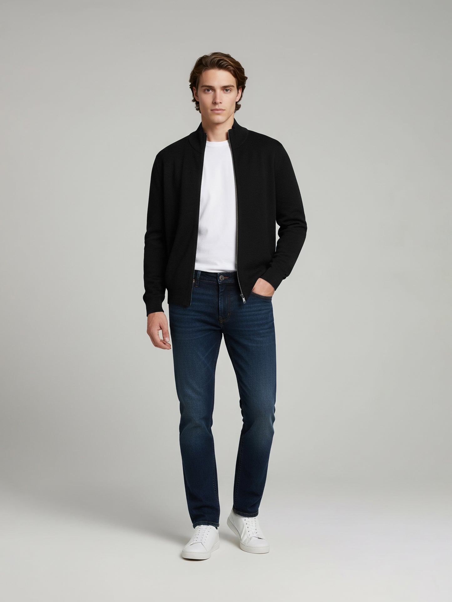 Celio Men Black Solid Straight Fit Cotton Sweaters