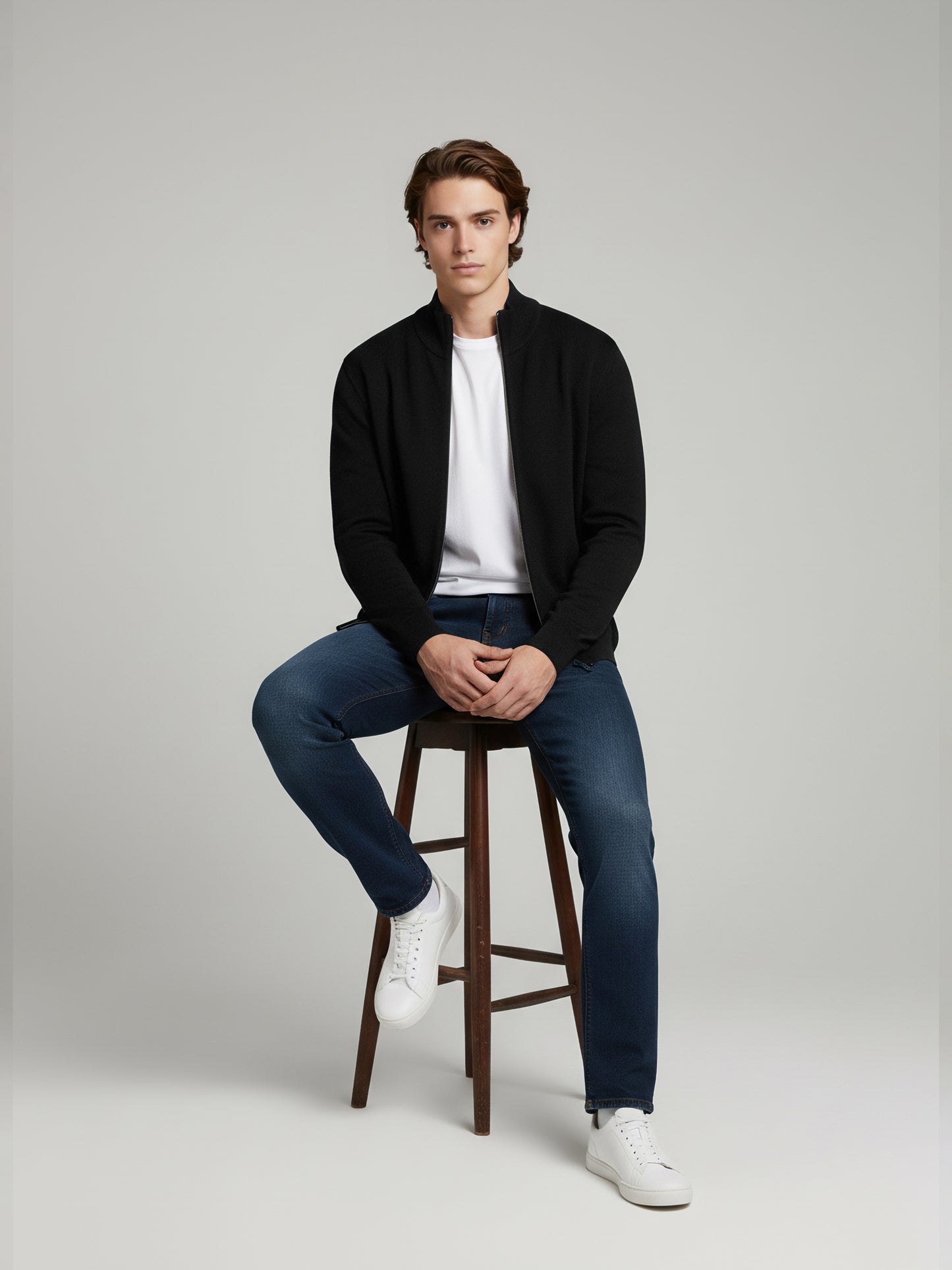 Celio Men Black Solid Straight Fit Cotton Sweaters