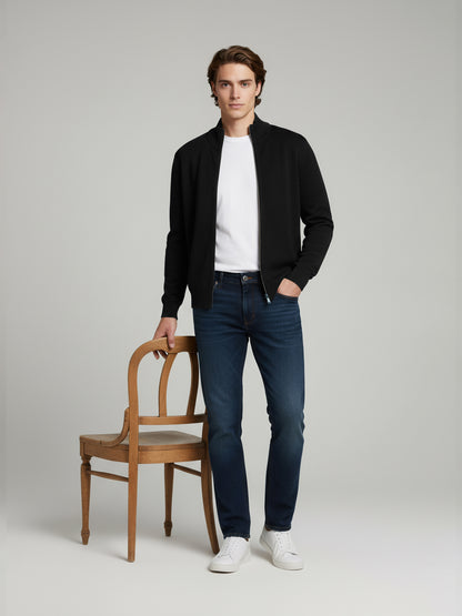 Celio Men Black Solid Straight Fit Cotton Sweaters