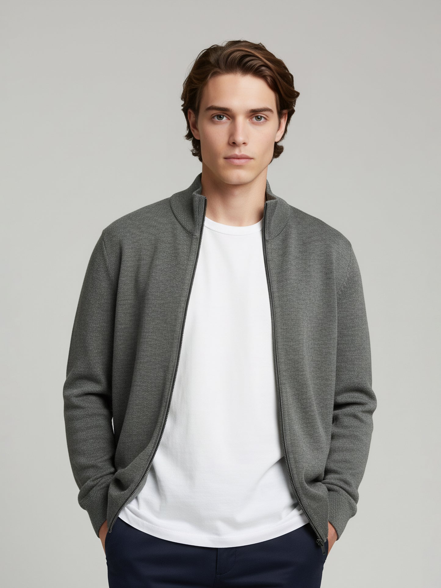 Celio Men Grey Solid Straight Fit Cotton Sweaters