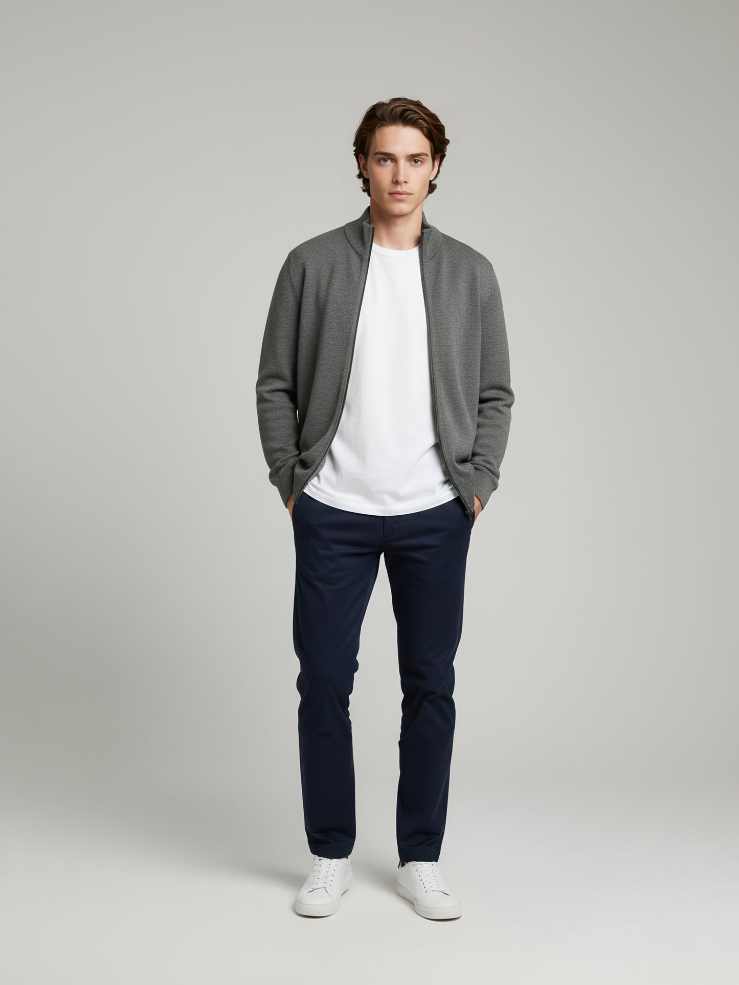 Celio Men Grey Solid Straight Fit Cotton Sweaters