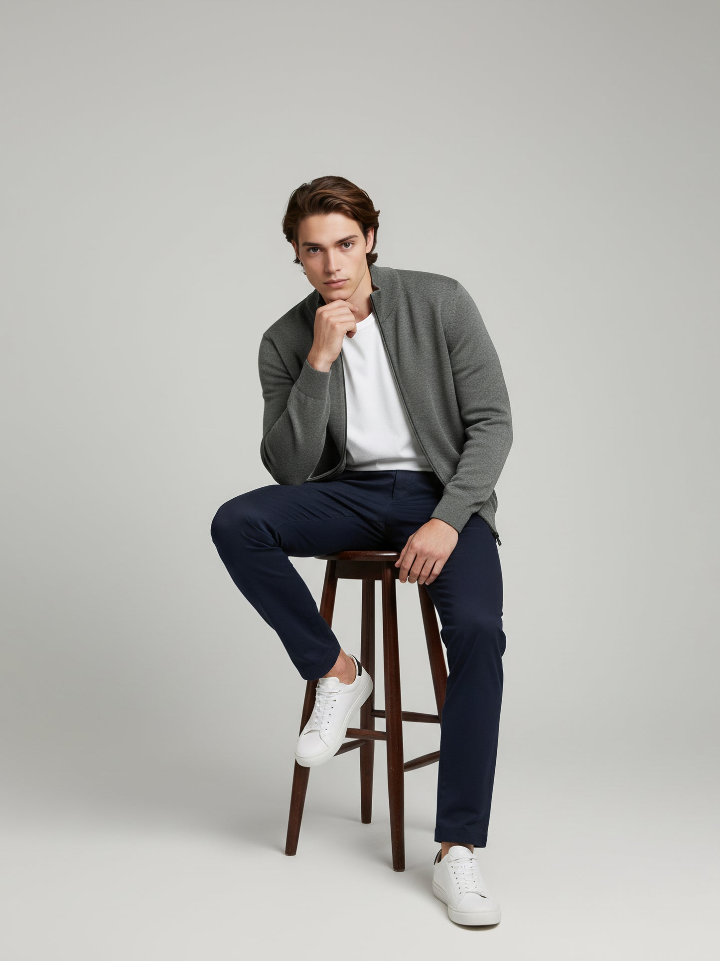 Celio Men Grey Solid Straight Fit Cotton Sweaters