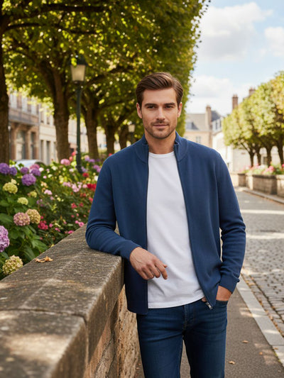 Celio* Men Navy Blue Solid Straight Fit Cotton Sweaters