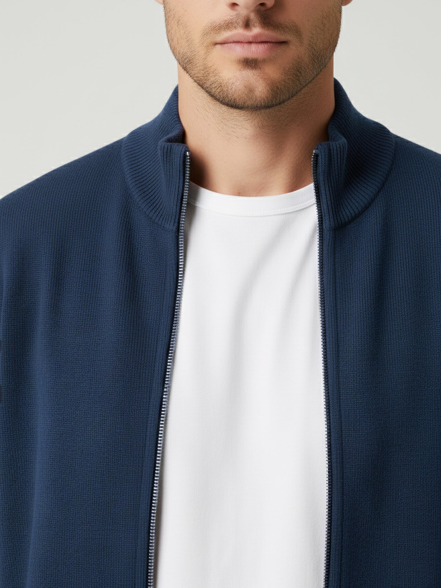 Celio Men Navy Blue Solid Straight Fit Cotton Sweaters