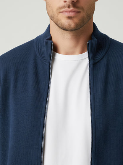 Celio Men Navy Blue Solid Straight Fit Cotton Sweaters