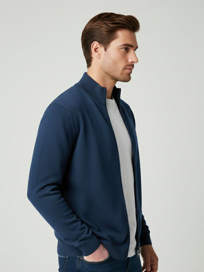 Celio Men Navy Blue Solid Straight Fit Cotton Sweaters