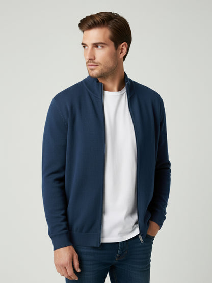 Celio Men Navy Blue Solid Straight Fit Cotton Sweaters