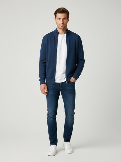 Celio Men Navy Blue Solid Straight Fit Cotton Sweaters