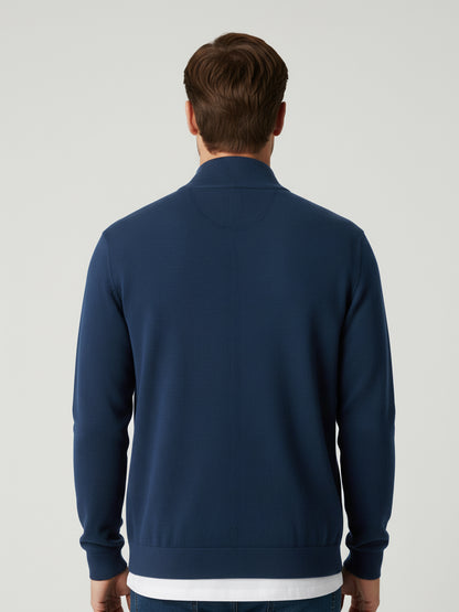 Celio Men Navy Blue Solid Straight Fit Cotton Sweaters