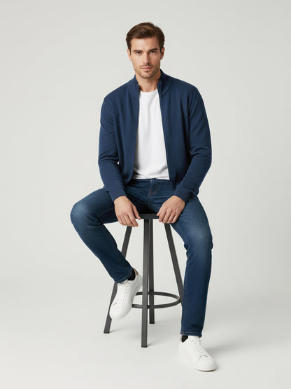 Celio Men Navy Blue Solid Straight Fit Cotton Sweaters