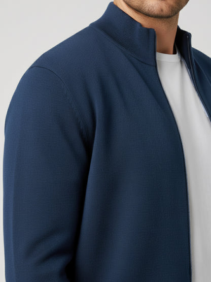 Celio Men Navy Blue Solid Straight Fit Cotton Sweaters