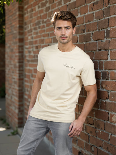 Celio* Men Beige Printed Boxy Fit Cotton T-shirt