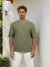 Celio* Men Khaki Solid Oversized Cotton T-shirt